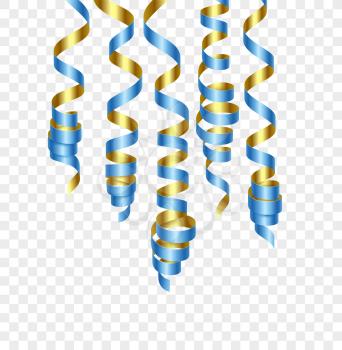Party decorations blue and golden streamers or curling party ribbons. Vector illustration EPS140