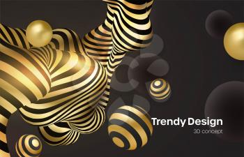 Abstract background with 3d dynamic shapes. Black bubbles. Modern cover concept. Decoration element for banner design. Vector illustration EPS10