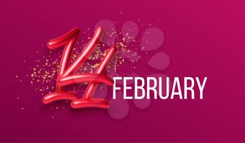 February 14 Golden realistic 3d lettering. Valentines Day banner design. Vector holiday illustration EPS10