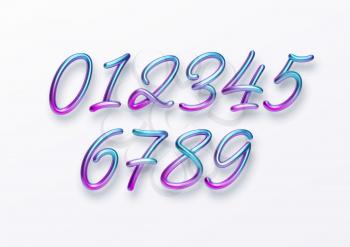 Realistic 3d golden font color rainbow holographic numbers isolated on white background. Design element for holiday greeting flyers, banners, certificates, postcards. Vector illustration EPS10