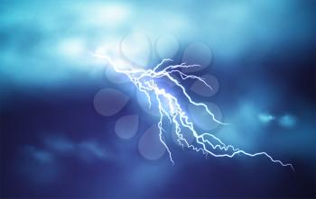 Realistic Lightning effect isolated on a dark blue cloudy sky background. Vector illustration EPS10