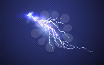 Realistic Lightning effect isolated on clear dark blue background. Vector illustration EPS10