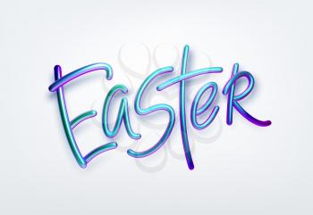 Golden metallic shiny typography Happy Easter. 3D realistic lettering for the design of flyers, brochures, leaflets, posters and cards EPS10