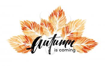 Watercolor painted autumn leaves banner. Fall background design. Vector illustration EPS10