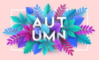 Autumn banner background with paper fall leaves. Vector illustration EPS10
