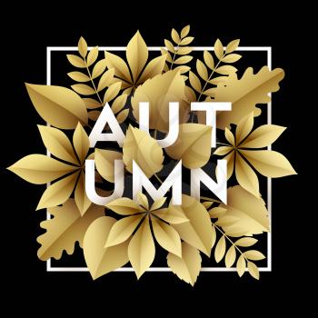 Fall background design with golden paper cut autumn leaves. Vector illustration EPS10
