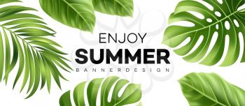 Summer sale banner with tropical plant. Vector illustration EPS10