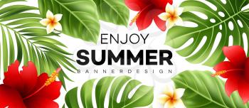 Summer sale banner with tropical plant. Vector illustration EPS10