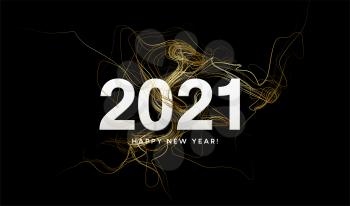 2021 inscription on the background of gold glitter confetti wave. Vector illustration EPS10