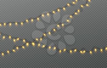 Christmas electric garland of light bulbs isolated on a transparent background. Vector illustration EPS10