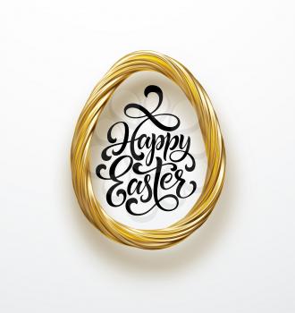 Easter greeting card with an image of an Easter egg in a golden organic realistic 3d texture pattern. Jewelry decoration. Luxury ornament. Vector illustration EPS10