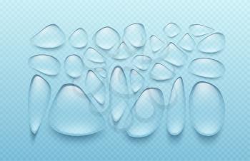 Set of transparent drops of different shapes in gray colors. The real effect of transparency. Vector illustration EPS10