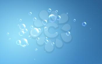 Realistic soap bubbles on blue background. Vector illustration EPS10