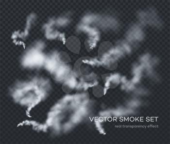 Vector smoke. A set of different realistic insulated transparent effects of smoke. The real effect of transparency. EPS10