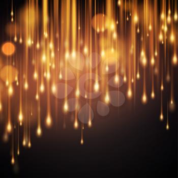 Luxurious sparkling black background with golden glittering sparkles. Blur motion bokeh background. Vector illustration EPS10