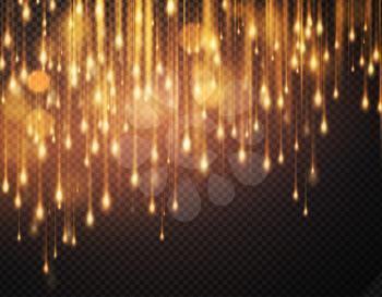 Luxurious sparkling black background with golden glittering sparkles. Blur motion bokeh background. Vector illustration EPS10