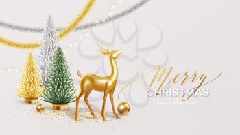 Merry Christmas and Happy New Year Background with realistic holiday decorations. Vector illustration EPS10