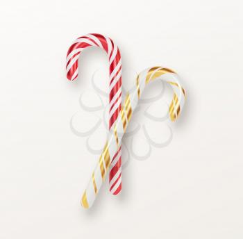 Realistic Xmas candy cane set isolated on white backdrop. Vector illustration EPS10