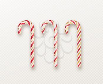 Realistic Xmas candy cane set isolated on white backdrop. Vector illustration EPS10