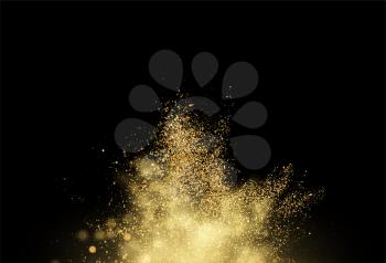 Gold glitter dust texture . Design element golden explosion grainy abstract background. Vector illustration EPS10
