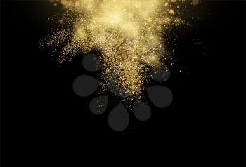 Gold glitter dust texture . Design element golden explosion grainy abstract background. Vector illustration EPS10