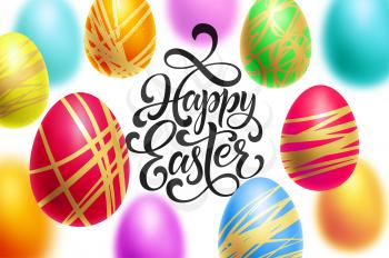 Happy Easter background template with lettering with Colorful Eggs. Vector illustration EPS10