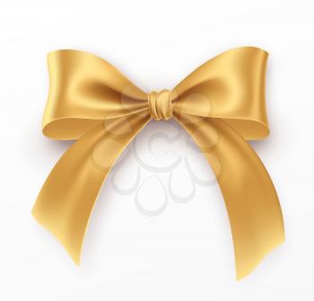 Golden Bow and Ribbon on white background. Realistic gold bow for decoration design Holiday frame, border. Vector illustration EPS10