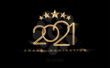 2021 Awarding the nomination ceremony luxury black wavy background with golden glitter sparkles. Vector background EPS10