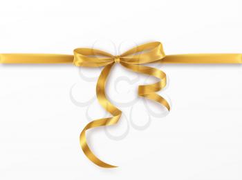 Golden Bow and Ribbon on white background. Realistic gold bow for decoration design Holiday frame, border. Vector illustration EPS10