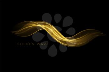 Abstract shiny color gold wave design element with glitter effect on dark background. Vector illustration EPS10