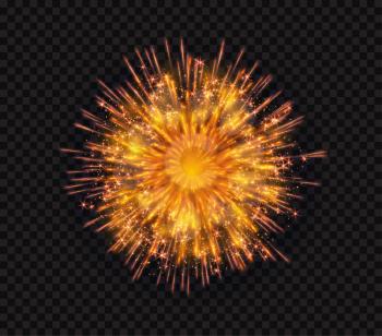 Bright shiny sparkling flash firework salute isolated on black background. Vector illustration EPS10