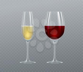Realistic glasses of Champagne and Wine isolated on a transparent background. Vector illustration EPS10