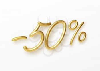 Realistic golden text 50 percent discount number. Vector illustration EPS10