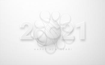 2021 Happy New Year. Number 2021 3d realistic lettering with abstract wavy flow sphere shape modern trend background. Vector illustration EPS10