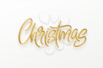 Realistic 3d inscription Merry Christmas isolated on. Golden shiny lettering. Vector illustration EPS10