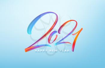 Colorful Brushstroke paint lettering calligraphy of 2021 Happy New Year background. Vector illustration EPS10