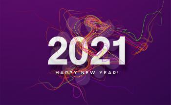 2021 white inscription on the purple background of red wave smoke. Vector illustration EPS10