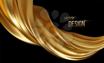 Gold 3d wave on black background. Abstract motion Modern illustration. Luxury Golden Color flow background. Abstract dynamic 3d flow effect. Vector illustration EPS10