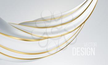 Realistic white and gold swirl shape isolated on white background. Liquid abstract modern banner design. Vector illustration. Vector illustration EPS10