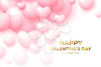 Design concept for Valentines day poster with pink and white flying balloons with golden lettering Happy Valentines Day. Vector illustration EPS10