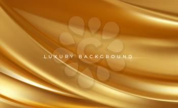 Gold metallic silk flowing wave luxury trendy background. Background for presentation, brochure, booklet, poster. Vector illustration EPS10