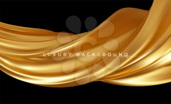 Gold metallic silk flowing wave luxury trendy background. Background for presentation, brochure, booklet, poster. Vector illustration EPS10