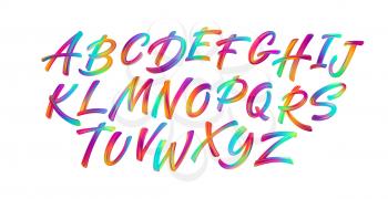 Full color handwriting paint brush lettering latin alphabet letters. Vector illustration EPS10