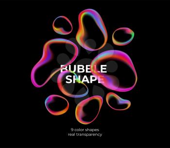 Full color trendy transparent bubbles on black background. Vector illustration EPS10