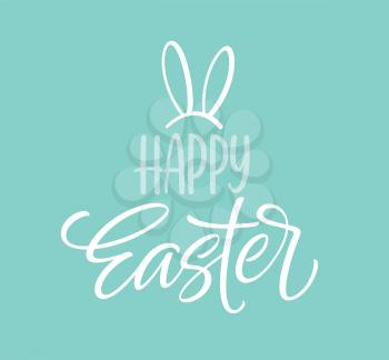 Happy Easter icon symbol. Handwriting lettering with rabbit ears. Vector illustration EPS10