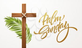 Christian Cross. Congratulations on Palm Sunday, Easter and the Resurrection of Christ. Vector illustration EPS10