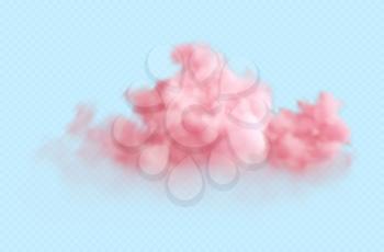 Realistic pink fluffy cloud isolated on transparent blue background. Cloud sky background for your design. Vector illustration EPS10