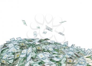 Heap of Dollar Bills isolated on white background.