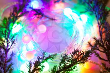 out of focus lights garlands. New Year, Christmas background