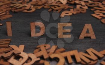 The idea-word letter of wood, creating a soft background of letters